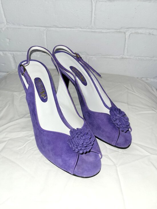 Vintage Purple Suede Slingbacks with Rosette Detail Size EU 39 - Picture 3 of 11
